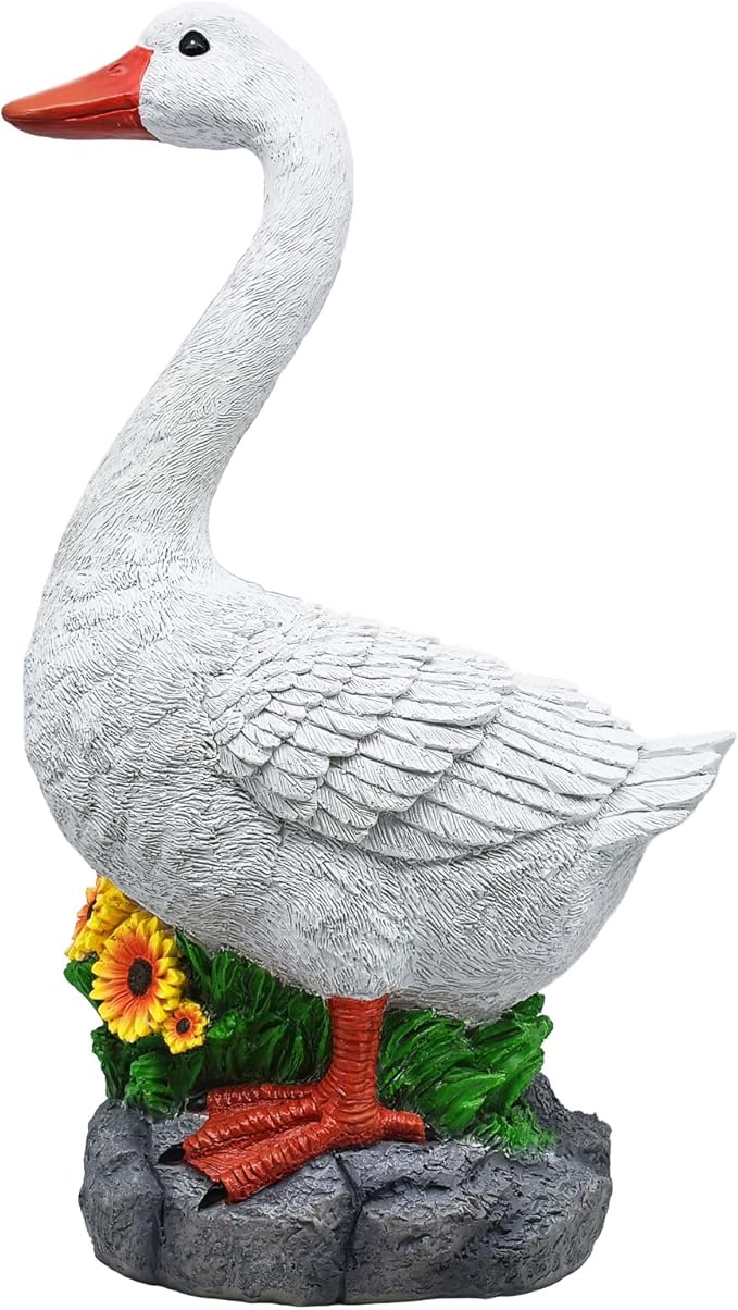 Porch Goose Statue Cygnus, Big Resin Garden Lawn Yard Décor, Sculpture, 20 inches High Figurine, Duck, Indoor and Outdoor, by GGTown TM