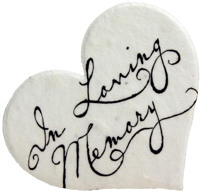 Of The Earth Handmade Paper - Wildflower Seed Paper Small Heart Tags - Calligraphy Variations - 1.75" X 1.5" - Set of 50 (in Loving Memory)