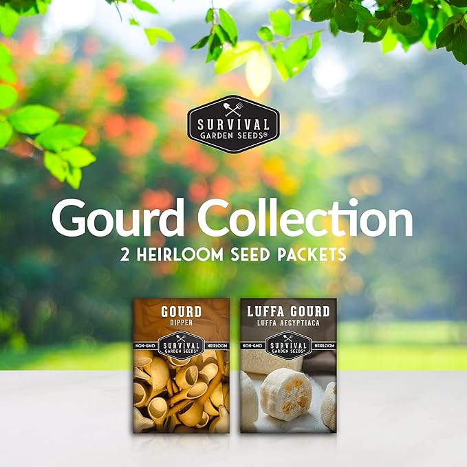 Survival Garden Seeds Dipper & Luffa Gourd Seeds for Planting – Grow Ornamental & Craft Gourds of Loofah & Dipper Variety in Your Home Vegetable Garden – Non-GMO Heirloom Seed Varieties