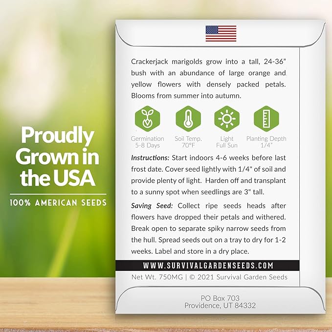 Survival Garden Seeds - Crackerjack Marigold Seed for Planting - 3 Packs with Instructions to Plant and Grow in Your Home Vegetable Garden - Non-GMO Heirloom Variety