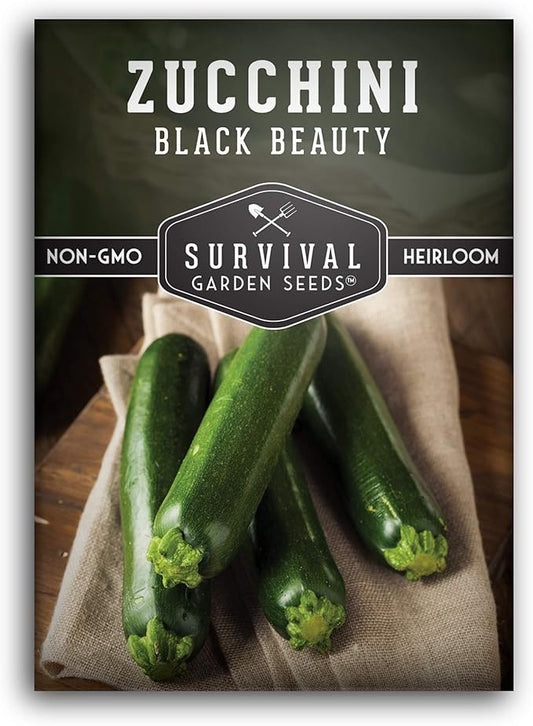 Survival Garden Seeds - Black Beauty Zucchini Seed for Planting - 1 Pack with Instructions to Plant & Grow Dark Green Summer Squash Plants in Your Home Vegetable Garden - Non-GMO Heirloom Variety