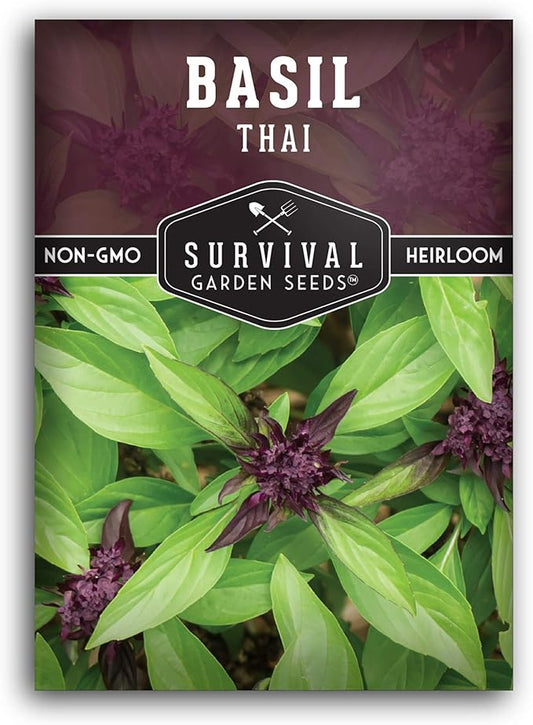 Survival Garden Seeds - Thai Basil Seed for Planting - Packet with Instructions to Plant and Grow Asian Basil Indoors or Outdoors in Your Home Vegetable Garden - Non-GMO Heirloom Variety - 1 Pack