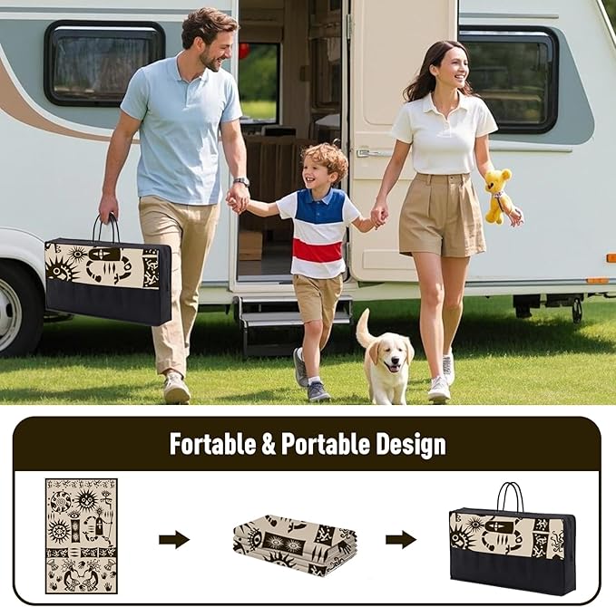 WILDROOTS 5x8 Feet Plastic Tribal Outdoor Rug, Stain Resistant Waterproof Reversible Outdoor Patio Rug, Fade Resistant Camping Rug (Ivory Beige)