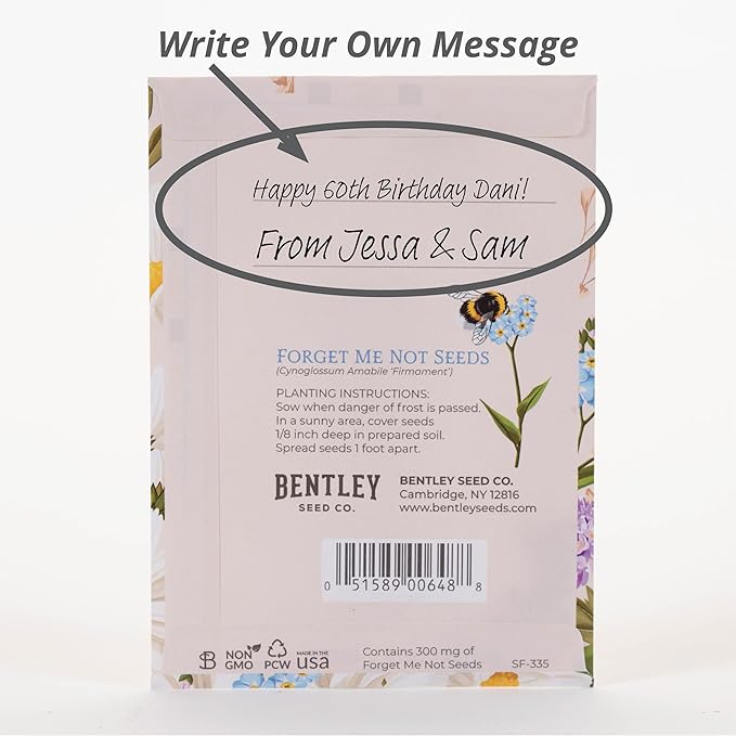 Happy Birthday Bee Forget Me Not Seed Packets - Set of 25 - Thank You Gifts - Wildflower Seeds for Planting - Floral Gifts - Thank You Card - Wild Flowers Bulk