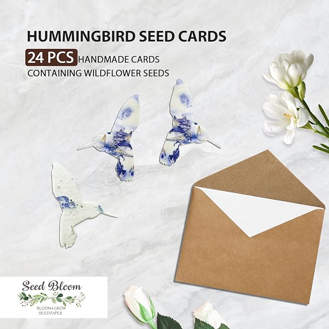 24pcs Hummingbird Seed Paper – Plantable Wildflower Packets for Weddings, Gifts, & Life Events (24 Hummingbird)