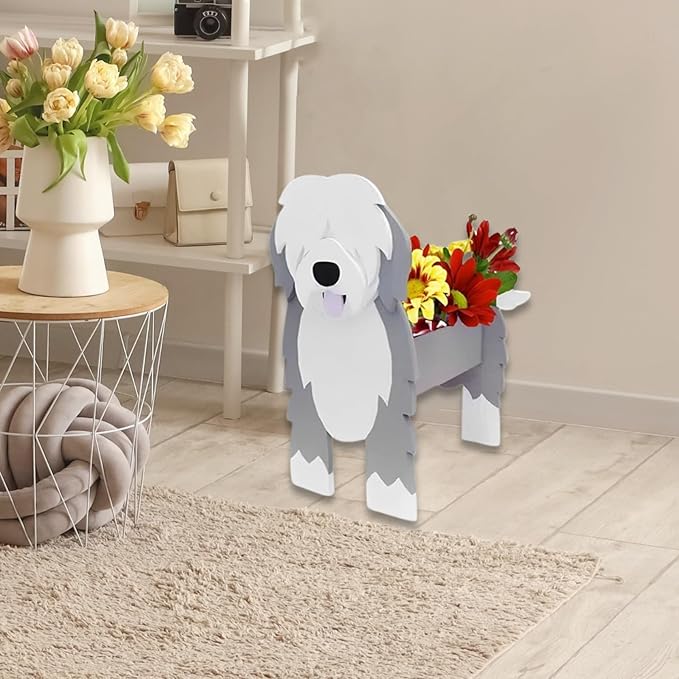 English Shepherd Dog Planter Plant Pots,Cute Garden Dog Flower Planter,Dog Planters Birthday Gifts for Women,Office,Indoor/Outdoor Decor（9.45 * 6.38 * 13.39in）