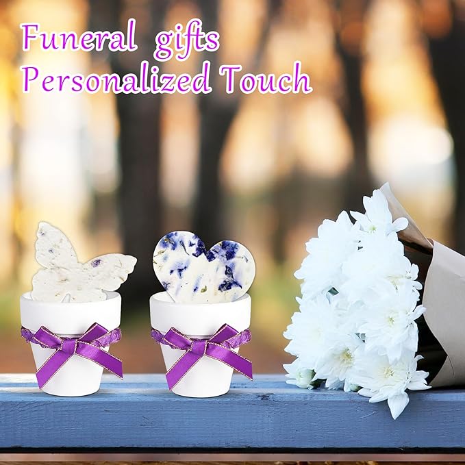 Set of 6 Seed Paper – 6 Purple Hearts & 6 White Pots with Bow for Weddings & Life Events