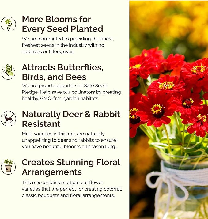 Eden Brothers Fiery Flower Mixed Seeds for Planting, 5 lb, 2,400,000+ Seeds with Zinnia Scarlet Flame, Plains Coreopsis | Attracts Pollinators, Plant in Spring or Fall, Zones 3, 4, 5, 6, 7, 8, 9, 10