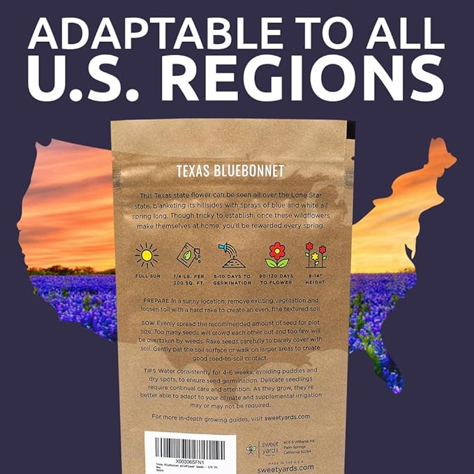 Texas Bluebonnet Wildflower Seeds - Bulk 1/4 Pound Bag - Over 4,000 Native Seeds - Texas State Flower!
