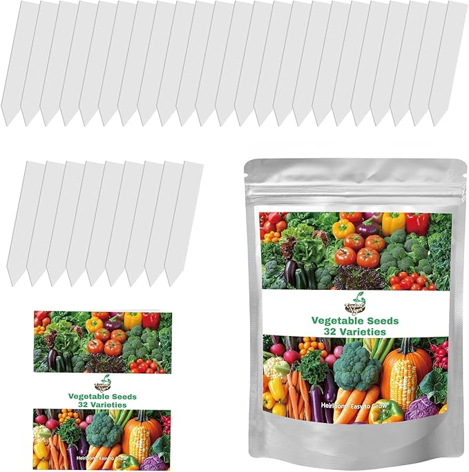 32 Varieties Vegetable Seeds for Planting, 8,600+ Heirloom Seeds Gift Pack, Non-GMO Veggies Seed Garden Kit for Indoor Outdoor Growing, Home Fresh Food Vegetable Supply