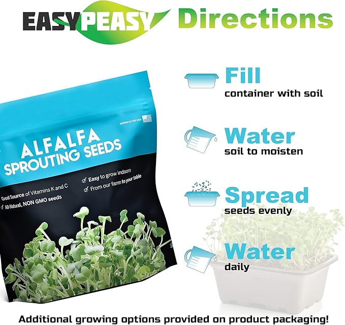 Alfalfa Sprouting Seed | Non GMO | Grown in USA | from Our Farm to Your Door (1 Pound (16oz))