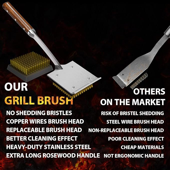 ENLOY Copper Wire Grill Brush Replacement Head, Grill Cleaning Bristle Brush with 4 Screws, BBQ Cleaning Replacement Brush Head for Gas, Porcelain, Ceramic, Cast Iron, Stainless Steel Grills and More