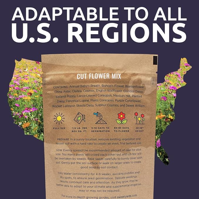 Cut Flower Garden Seeds - Bulk 1/4 Pound Bag - Over 30,000 Fresh Open Pollinated Non-GMO Wildflower Seeds - Long Lasting Annuals and Perennials with Bright Colors