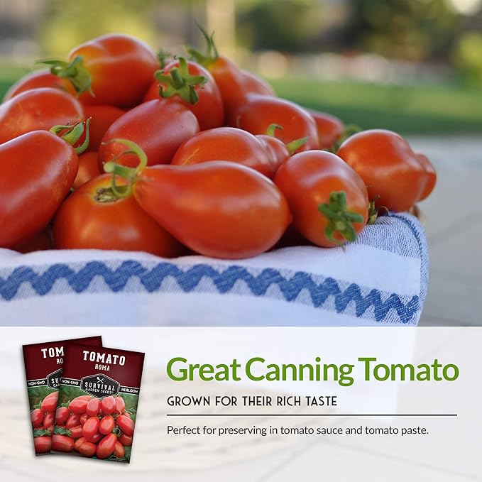 1 Pack Roma Tomato Seeds for Planting with Instructions to Grow Italian Roma Tomatoes in Your Home Vegetable Garden - Canning Favorite - Non-GMO Heirloom - Survival Garden Seeds