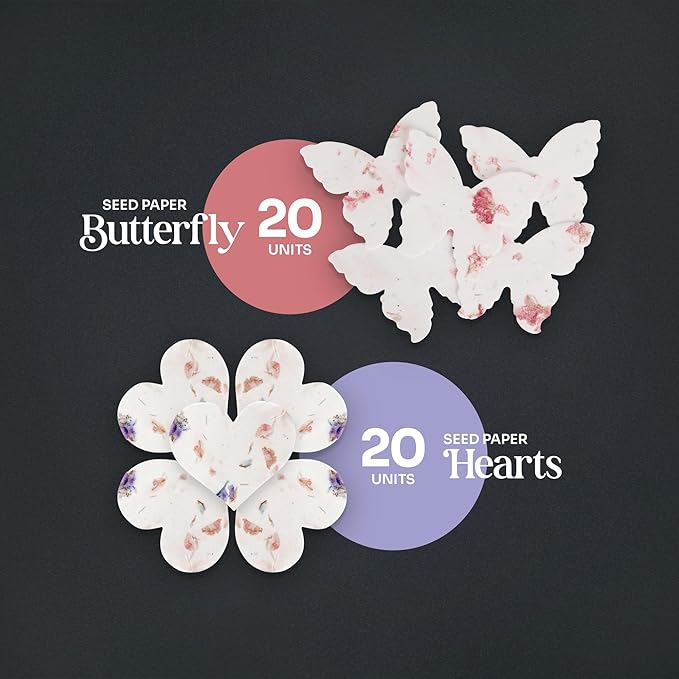 48pcs Plantable Wildflower Seed Paper – 24 Heart & 24 Butterfly Shapes for Weddings, Showers, & Life Events