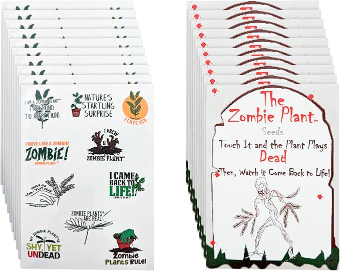 Zombie Plant Seed Packets Bulk Party Pack (10) Plus 10 Free Zombie Plant Stickers Sheets of 10 Stickers Share Your Love of The Zombie Plant.. Grow The Entertaining Plant That Plays Dead When Touched
