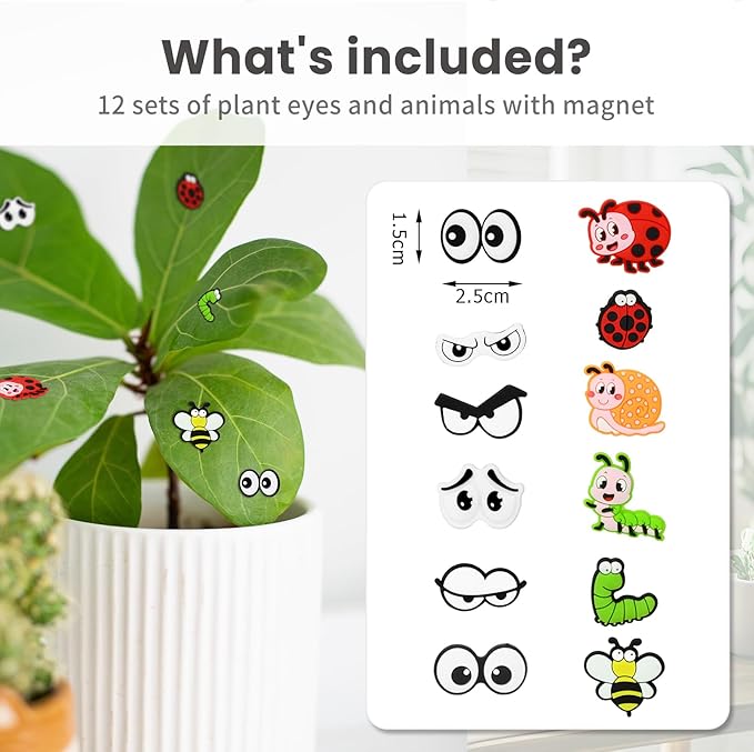 Plant Magnets for Potted Plants, 12pcs Plant Decorations Plant Magnet Eyes Fun Face Plant Charms for Plant Lovers Friends Unique Gifts, Indoor Outdoor Office Plants Accessories
