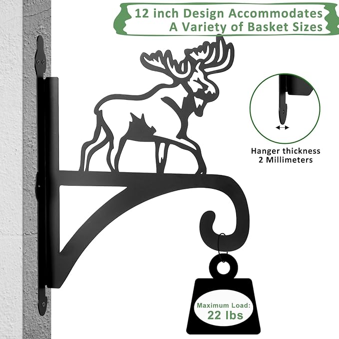 ATKKE Hanging Plant Bracket Hangers Indoor Iron Wall Mount,11” Moose Silhouette Ornamental Iron Hangers Hookers for Flower Pot Lantern Bird Feeder Wind Chimes