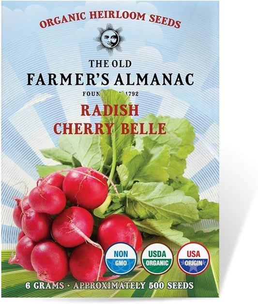 The Old Farmer's Almanac Organic Radish Seeds (Cherry Belle) - Approx 400 Seeds - Certified Organic, Non-GMO, Open Pollinated, Heirloom, USA Origin