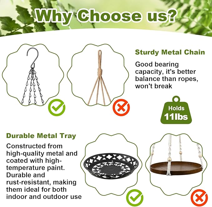 Enhon 6 Pack Plant Hanger, 12 Inch Metal Hanging Planter for Indoor Outdoor Plants, Classy Glossy Black Decorative Hanging Plant Shelf for Window Wall Ceiling Home Decor