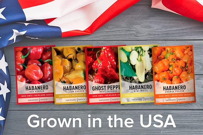Gardeners Basics, Hot Pepper Seeds for Planting Ghost Habanero - 5 Varieties Pack Ghost Pepper Seeds, Red, Orange, Yellow, White Habanero Seeds for Planting in Garden Non GMO, Heirloom Peppers Seeds