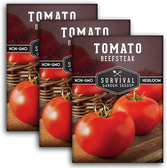 Survival Garden Seeds - Beefsteak Tomato Seed for Planting - Packet with Instructions to Plant and Grow Delicious Tomatoes in Your Home Vegetable Garden - Non-GMO Heirloom Variety - 3 Pack