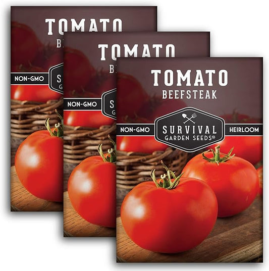 Survival Garden Seeds - Beefsteak Tomato Seed for Planting - Packet with Instructions to Plant and Grow Delicious Tomatoes in Your Home Vegetable Garden - Non-GMO Heirloom Variety - 3 Pack