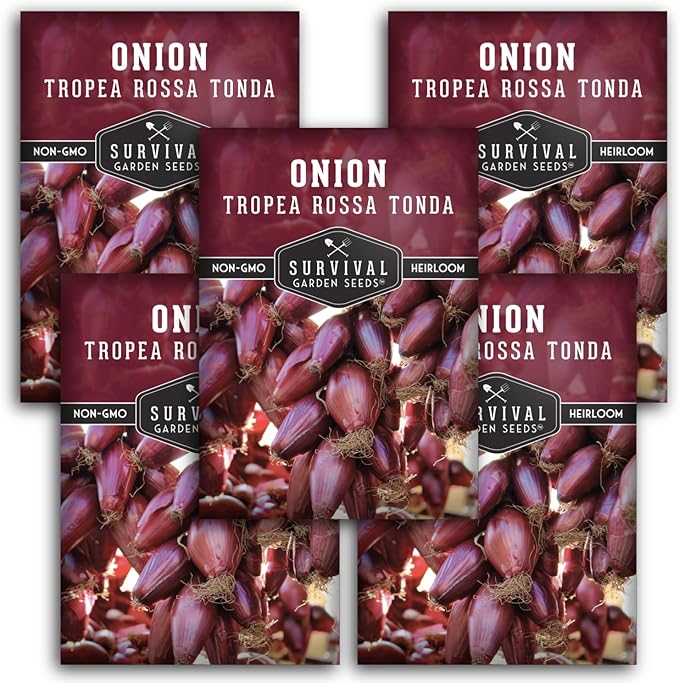 Tropea Rossa Tonda Onion Seeds for Planting - 5 Packets with Instructions to Plant and Grow Italian Long Day Onions in Your Home Vegetable Garden - Non-GMO Heirloom Variety - Survival Garden Seeds