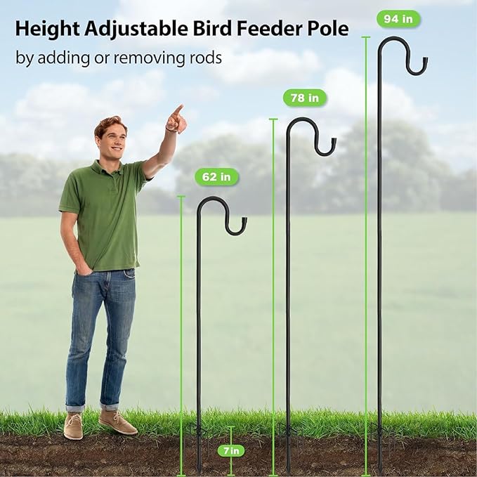 Bird Feeder Pole, 78" Shepherds Hooks for Outdoor, Hummingbird Feeders Stand Heavy Duty with Stable 5-Prong Base, Hanging Plant Shepherd Hook Hanger Stick for Outside Garden Yard Wedding
