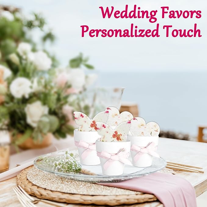 Set of 6 Seed Paper – 6 Pink Hearts & 6 White Pots with Bow for Weddings & Life Events