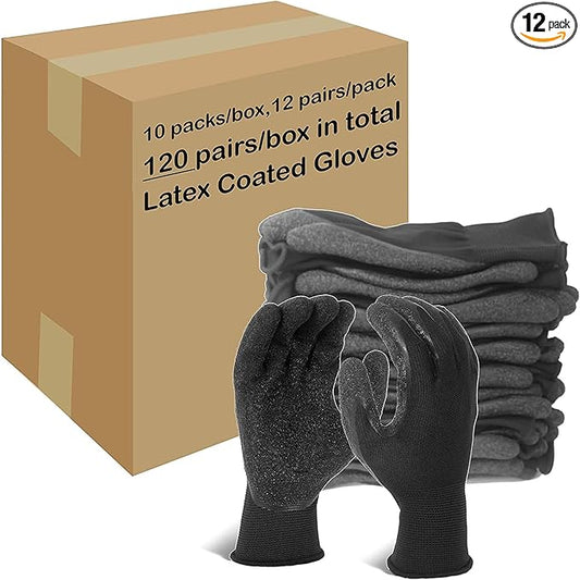 Evridwear Crinkle Latex Rubber Hand Coated Safety Work Gloves for Men Women General Multi Use Construction Warehouse Gardening Assembly Landscaping (XXL-Size) 120 Pairs Pack