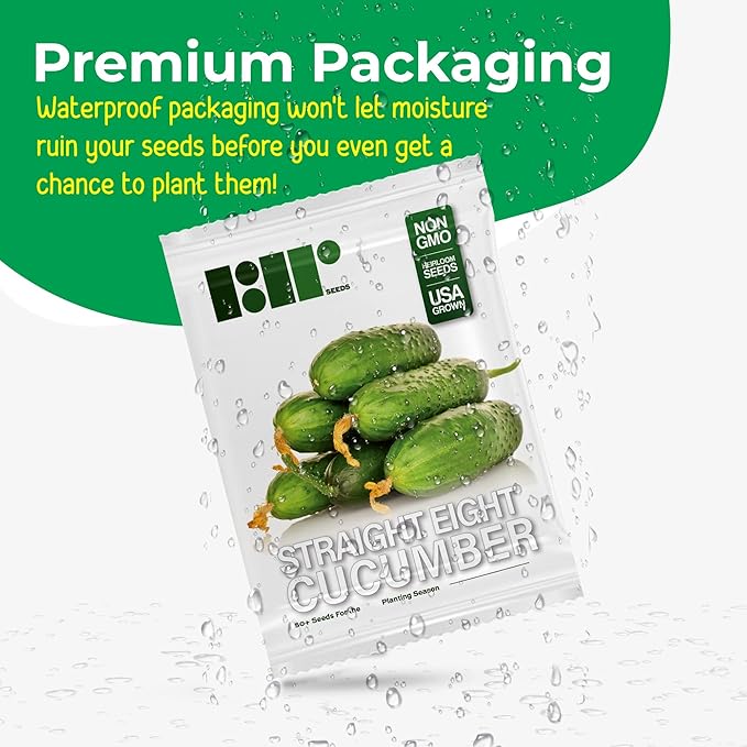 50 Straight Eight Cucumber Seeds - Heirloom Non-GMO USA Grown Vegetable Seeds for Planting - Pickling and Slicing Cucumber