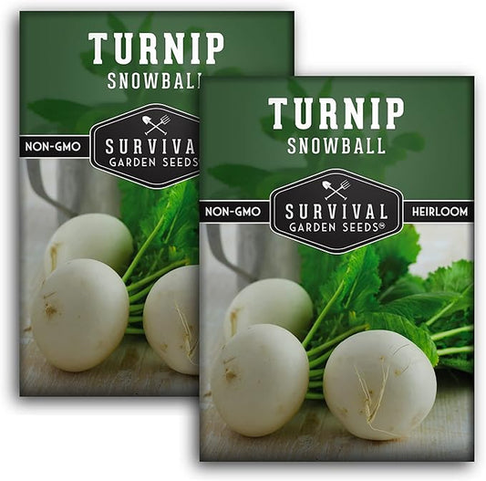 Survival Garden Seeds - Turnip Snowball Seed for Planting - 2 Packs with Instructions to Plant and Grow Root Vegetables and Greens in Your Home Vegetable Garden - Non-GMO Heirloom Variety - Seed Vault