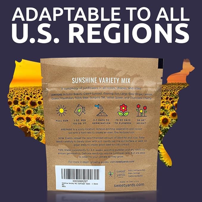 SWEET YARDS Sunflower Variety Mix 10 Types of Beautiful Sunflowers - Bulk 1 Ounce Packet - Open Pollinated Sunflower Seeds