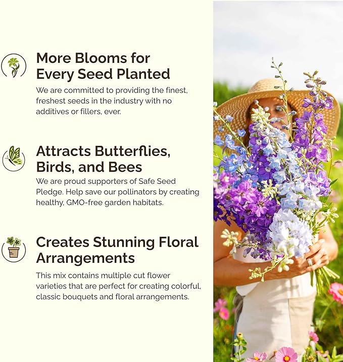 Eden Brothers Fairytale Flower Mixed Seeds for Planting, 1/4 lb, 120,000+ Seeds with Calendula, Cosmos Dazzler, Cornflower, Attracts Pollinators, Plant in Spring or Fall, Zones 3, 4, 5, 6, 7, 8, 9, 10