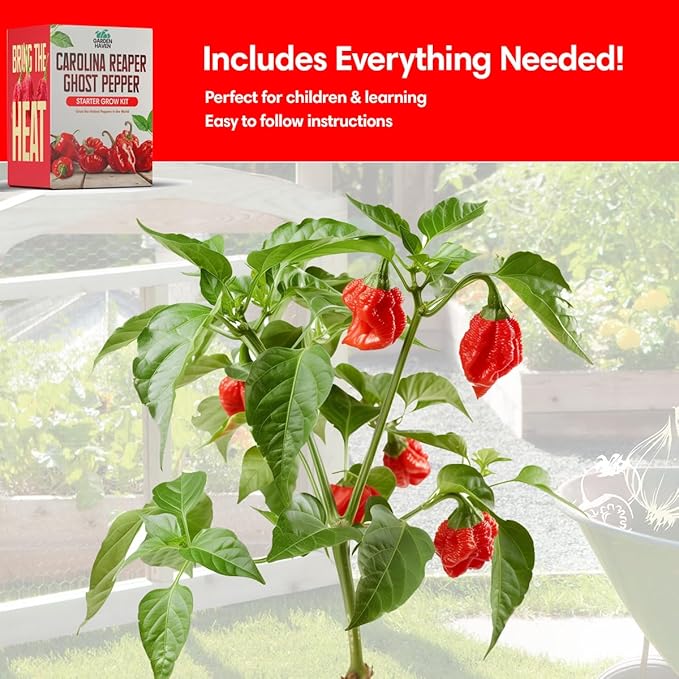 Carolina Reaper Ghost Pepper Grow Kit - All in One Starter Grow Kit - Grow The Hottest Peppers Garden Grow Kit Seeds Included