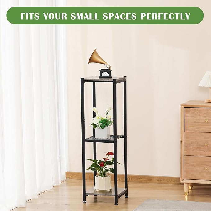 Extra Tall Plant Stand Indoor,40 Inch Plant Stands,3 Tier Metal Plant Stand with Heavy Duty Wood and Metal Mesh Shelf,Greige and Black