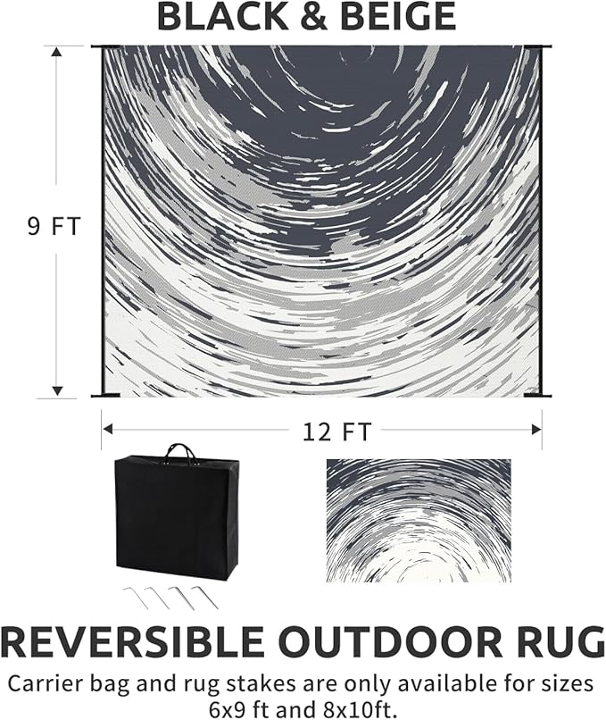 COCOER Modern Outdoor Rug 9x12 Reversible-Waterproof Outdoor Patio Rug-Quick Dry Outdoor Area Rugs Indoor Outdoor Rugs-Outside Rug Patio Decor for Porch Deck Balcony Backyard