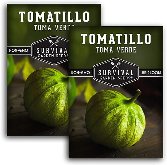 Survival Garden Seeds - Toma Verde Tomatillo Seed for Planting - 2 Packs with Instructions to Plant & Grow Green Salsa Vegetables in Your Home Vegetable Garden - Non-GMO Heirloom Variety Salsa Seeds