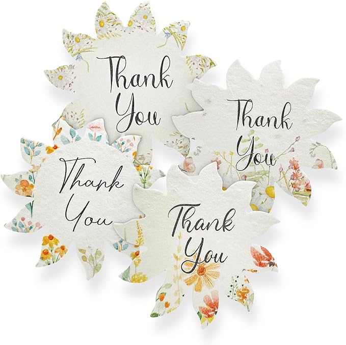 12pcs Thank You Tags Seed Paper – Plantable Wildflower Packets for Weddings, Gifts, & Life Events (12 Flower Assorted)