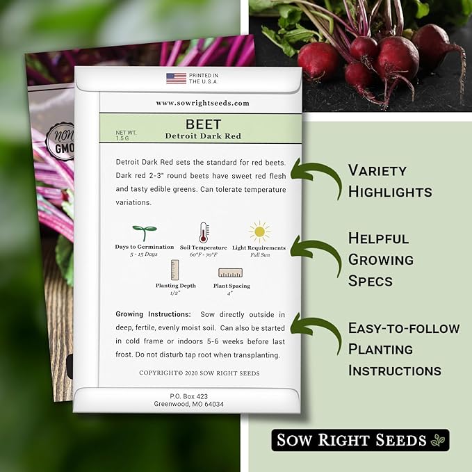 Sow Right Seeds - Detroit Dark Red Beet Seeds for Planting - Non-GMO Heirloom Packet with Instructions to Plant & Grow an Outdoor Home Vegetable Garden - Nutritious, Cold Hardy, and Productive (2)
