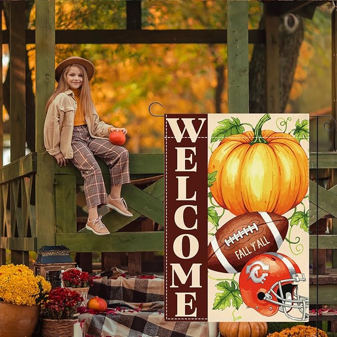 Fall Garden Flag Autumn Pumpkin Garden Flag 12x18 inch Double Sided Welcome Fall Y'all Pumpkin Yard Flags for Outside Front Door Home Porch (Flay 1801)