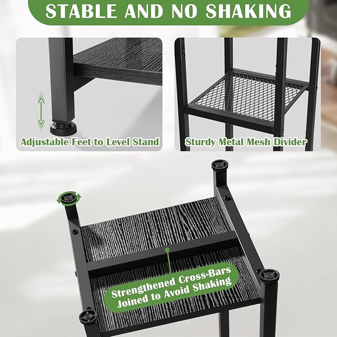 Extra Tall Plant Stand Indoor,40 Inch Plant Stands,3 Tier Metal Plant Stand with Heavy Duty Wood and Metal Mesh Shelf,Black