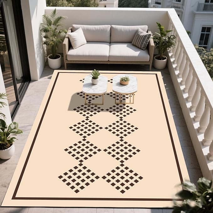 WILDROOTS 5x8 Feet Square String Plastic Outdoor Rug, Stain Resistant Waterproof Reversible Outdoor Patio Rug, Fade Resistant Camping Rug