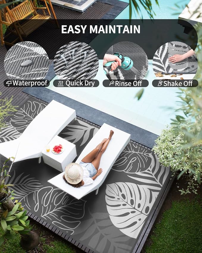 COCOER Tropical Outdoor Rug 6x9 Reversible-Waterproof Patio Rug-Quick Dry Outdoor Carpet-Outdoor Area Rugs Indoor Outdoor Rugs-Outside Rug Patio Decor for Porch Deck Balcony Backyard