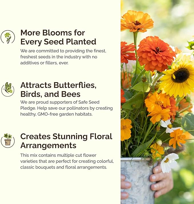 Eden Brothers Sunset Flower Mixed Seeds for Planting, 5 lb, 2,400,000+ Seeds with Cosmos, Zinnia, Sunflower, Corn Marigold, Attracts Pollinators, Plant in Spring or Fall, Zones 3, 4, 5, 6, 7, 8, 9, 10