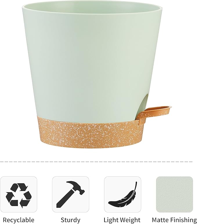 FaithLand 2-Pack 9 Inch Planter Pots for Indoor Outdoor Plants, Self Watering Flower Pots with Deep Reservoir, Green with Terracotta …