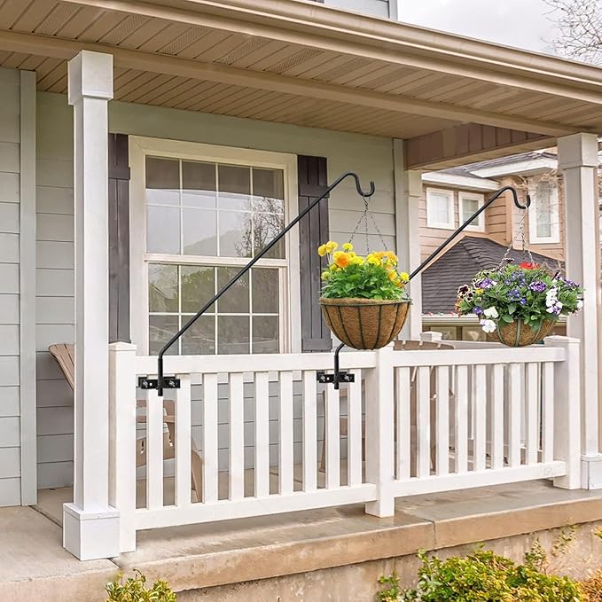 ERYTLLY 2 Packs Extended Rail Hook Fence Deck Bird Feeder Hook 360 Degree Rotary and Length Adjustable Plant Bracket for Feeders, Planters, Suet Baskets, Lanterns, Wind Chimes and More