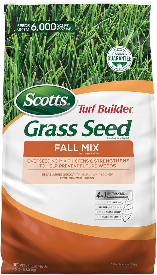 Scotts Turf Builder Grass Seed Fall Overseeding Mix, Thickens & Strengthen to Help Prevent Future Weeds, 15 lbs.