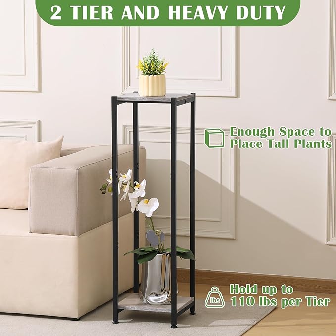 Extra Tall Plant Stand Indoor,40 Inch Plant Stands,2 Tier Metal Plant Stand with Heavy Duty Wood,Greige and Black
